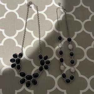 Black and silver bundle of two necklaces. One with cubic zirconia stones.